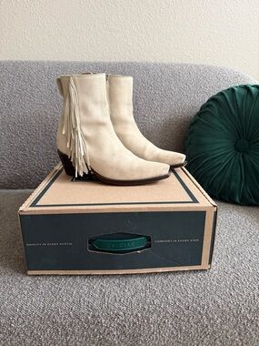 Tecovas Cream Suede Fringe Ankle Boots
